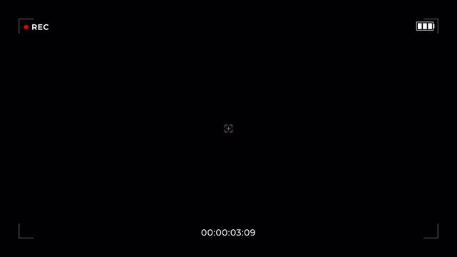 Camera Recording Viewfinder Interface Overlay with Chronometer Timecode and Battery Status Indicators 4k video
