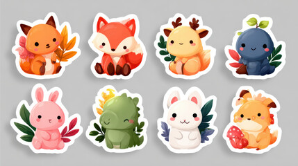 Fototapeta premium Set of Cute Woodland and Jungle Animal Stickers for Creative Decorations