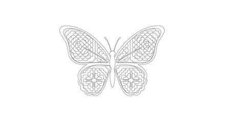 Intricate Geometric Butterfly Outline on White Background, Vector Art © Instrumen