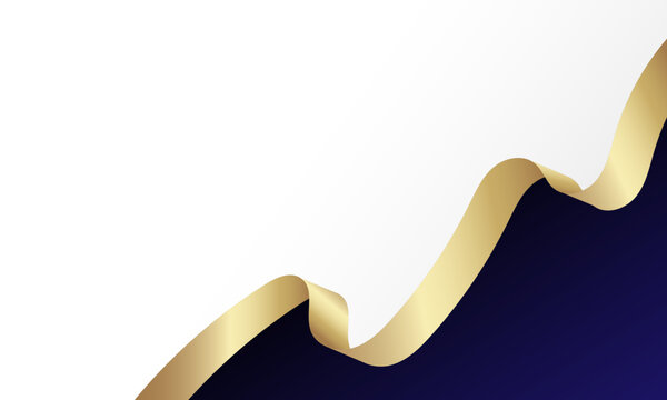 Luxury background with elegant golden wave ribbon on blue banner shape