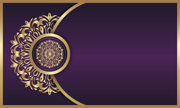Mandala luxury background with gold ornaments on elegant purple texture