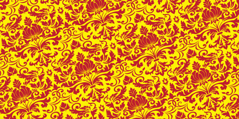 Damask pattern, floral ornament, seamless pattern, vintage design, decorative background, red floral, luxury motif © ROTIMAH