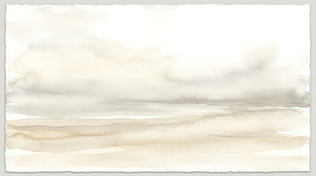Minimalist watercolor landscape with soft beige and grey abstract washes