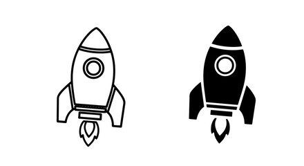 Outline and solid rocket ship launch icon with flames for progress © Al Rafi