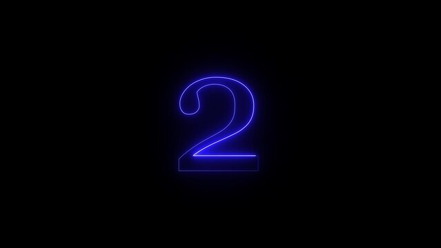 Orange neon number two on black background, vibrant glowing effect, digital counter, modern abstract graphic.
