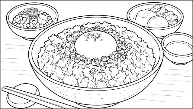 tamago kake gohan raw egg rice coloring page line art illustration