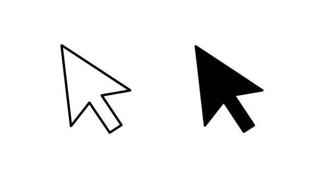 Computer mouse cursor icons in outline and solid black styles