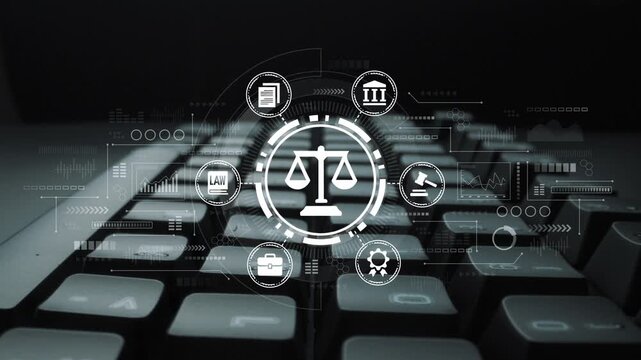 Digital Technology and Law Concept with Scales of Justice Symbol on a Keyboard Displaying Legal Icons in a Modern Environment. Entropy.