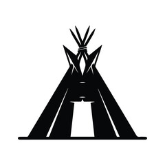 Native American tipi tent silhouette isolated on white background for cultural symbols. © mdzamiluddin