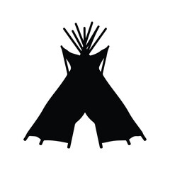 Teepee silhouette of traditional native american wigwam dwelling isolated on white backdrop. © mdzamiluddin