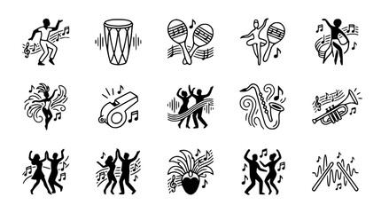 Obraz premium Music and Dance Icons: Festive Celebration, Rhythm, and Instruments Collection