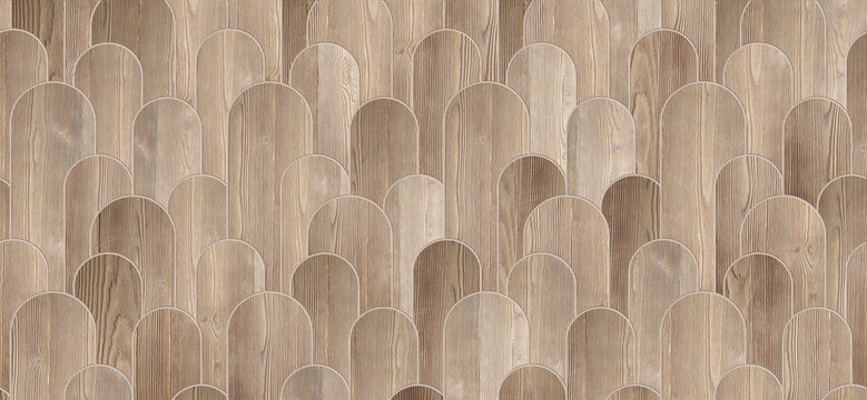 seamless, light brown wooden background composed of overlapping, arch-shaped panels showcasing natural wood grain.