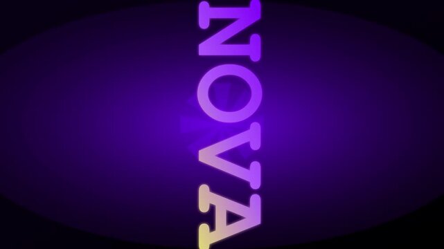 Rotating nova text animation on dark purple gradient 4k background, for modern branding, and digital motion