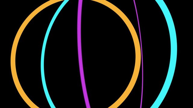 Glowing neon rings rotate in a smooth circular motion within this vibrant digital animation designed for modern creative video projects.