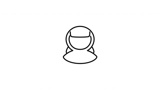 Minimalist outline animation of a stylish woman with bangs short hair style profile avatar icon drawing on and fading out. Features a clean pop up style in 3 color setups.