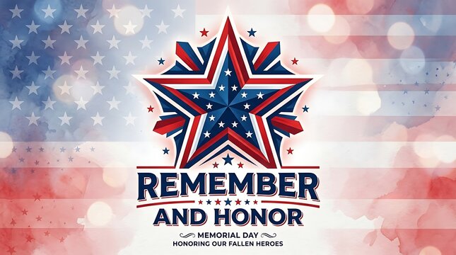 Memorial day star emblem with remember and honor text isolated on white background