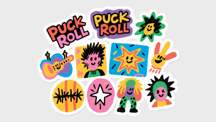 Fototapeta premium Set of colorful 90s style pop art stickers and patches, vector illustration
