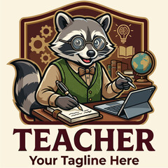 Teacher Raccoon Academic Mascot Logo © wardi