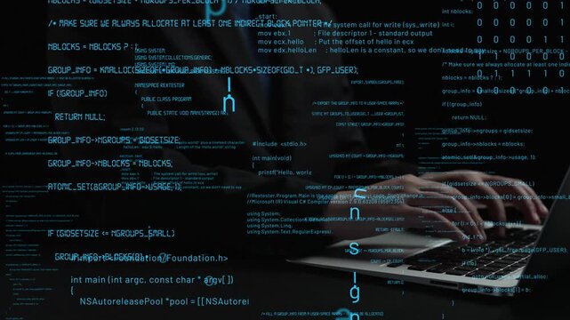 Hands typing on a laptop surrounded by abstract code in a dimly lit setting, representing the intersection of technology, software development, and modern coding practices. Xenic