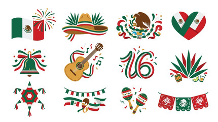 Fototapeta premium Collection of Mexican cultural symbols and elements for celebration and holidays.