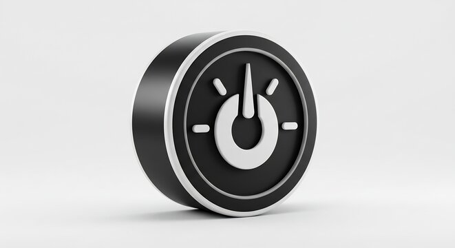 オンの状態を示す光る電源アイコンが白背景で輝くモダンな3Dデザイン. AI Generated