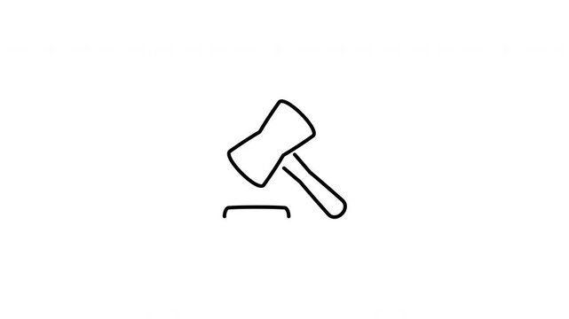 Minimalist outline animation of an auction hammer gavel legal bidding marketplace icon drawing on and fading out. Features a clean pop up style in 3 color setups.