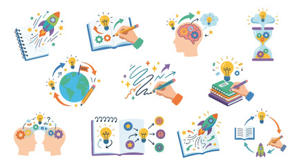 Naklejka premium Collection of illustrations representing creativity, innovation, and the process of generating new ideas.