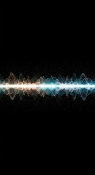 Abstract depiction of quantum duality showing a particle morphing into an energy wave on a dark background, energy, dimension, modern