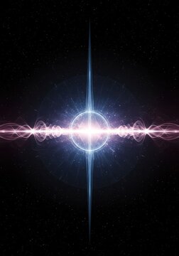 Abstract geometric structures depicting theoretical physics concepts of dimensional space and energy waves crossing a cosmic void, wave, technology, motion
