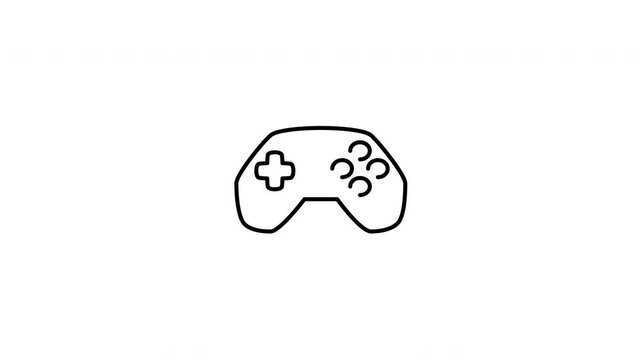 Minimalist outline animation of a wireless game controller gamepad joystick entertainment device icon drawing on and fading out. Features a clean pop up style in 3 color setups.