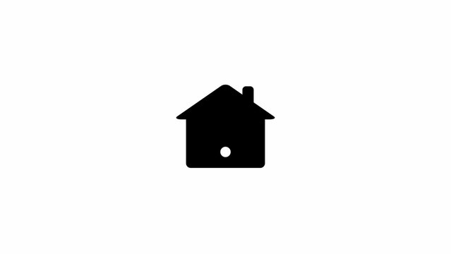 Minimalist black house with a small circular doorway, simple symbol of a residential building on a white background