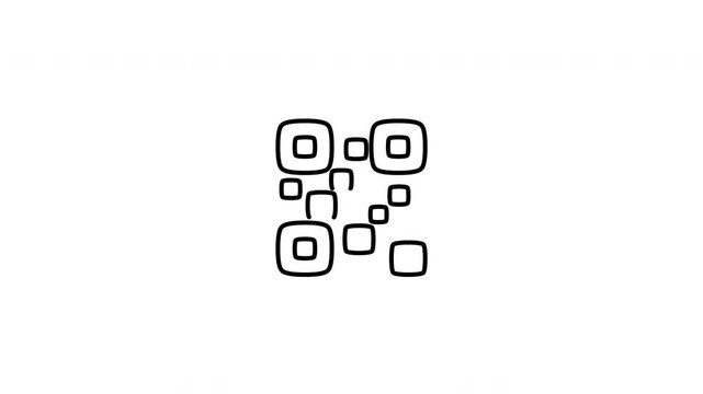 Minimalist outline animation of a digital square QR code matrix information scan icon drawing on and fading out. Features a clean pop up style in 3 color setups.
