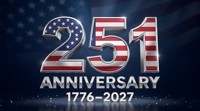 USA 251st Anniversary 3D Text with American Flag Theme (1776&ndash;2027)