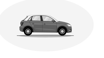 Fototapeta premium Side view of compact hatchback car parked on plain white background in minimalist style