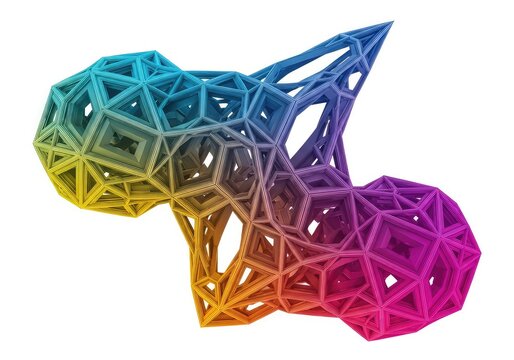 Highly stylized geometric pattern undergoing extreme visual distortion. Complex shapes bending and shearing in an impossible abstract structure, dynamic, bending, shearing