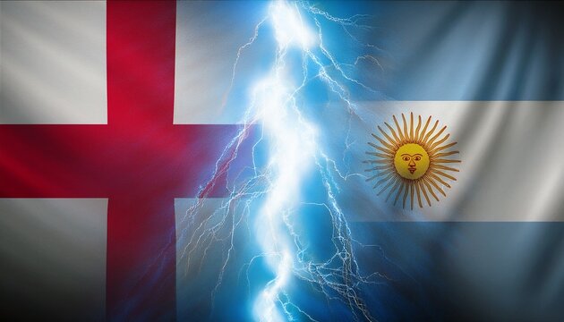 thunder lightning between england flag and argentina flag