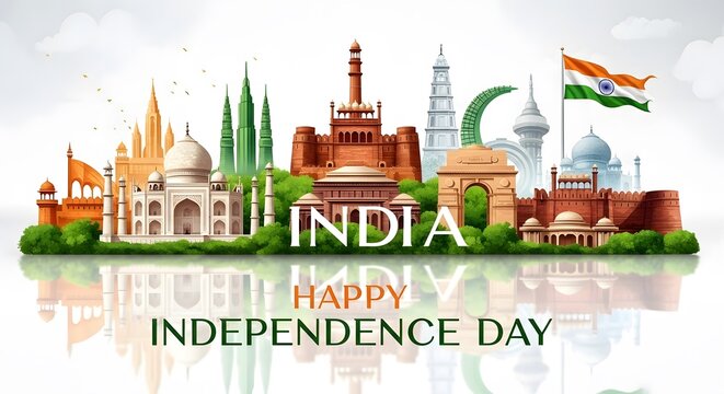 India independence day celebration with iconic landmarks