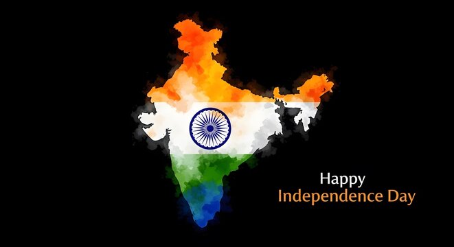 India independence day illustration watercolor map with national flag colors
