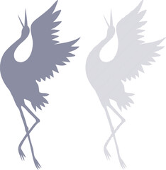Fototapeta premium Line art of two stylized cranes in gray tones with outstretched wings