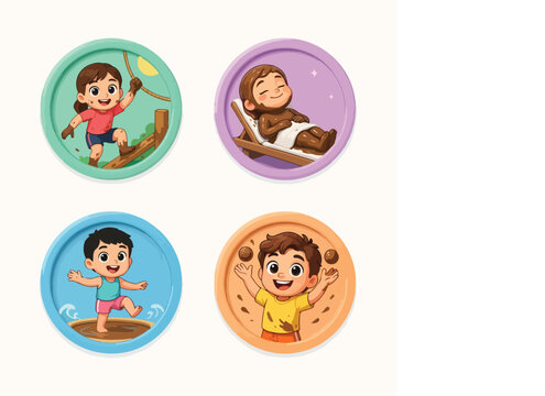Boryeong Mud Festival Cute Cartoon Children Icon Set &ndash; Apple Memoji Inspired 3D South Korea Mud Festival Vector Illustration
