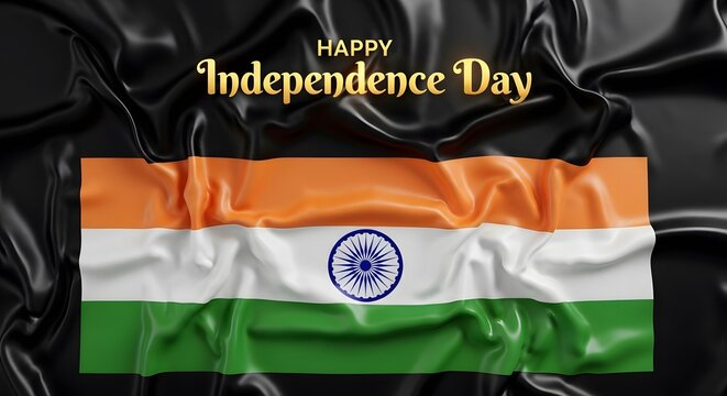 India independence day celebration with flag and golden text overlay