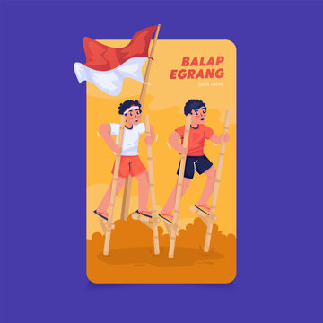 Traditional Stilt Race Game Vector Illustration