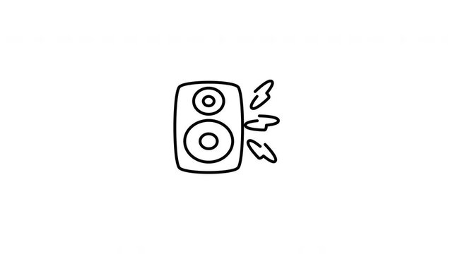 Minimalist outline animation of an acoustic speaker box sound system audio electronic hardware icon drawing on and fading out. Features a clean pop up style in 3 color setups.