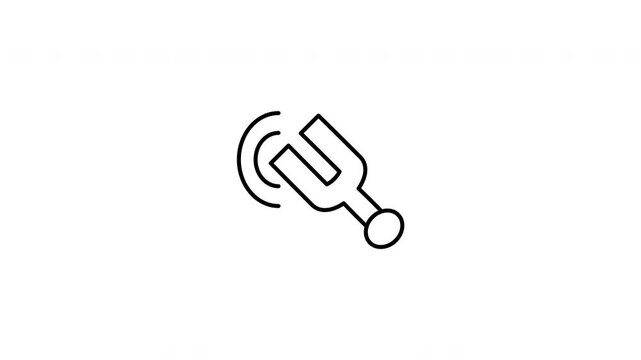 Minimalist outline animation of an acoustic tuning fork steel pitch calibration frequency icon drawing on and fading out. Features a clean pop up style in 3 color setups.