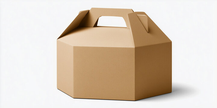 Premium hexagonal kraft paper packaging box with a handle.