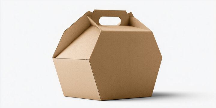 Premium hexagonal kraft paper packaging box with a handle.