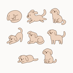 Fototapeta premium Cute Dog Character Set of 8 Different Poses and Expressions, Flat Vector Cartoon Illustration