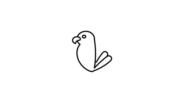 Minimalist outline animation of a stylized sitting parrot bird silhouette drawing on and fading out. Features a clean pop up style in 3 color setups.