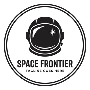 Astronaut helmet circular frame for exploration science technology space industry logo design
