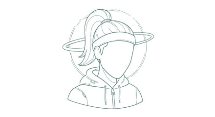 Simple Line Drawing of Female Astronaut Portrait. © Abutop